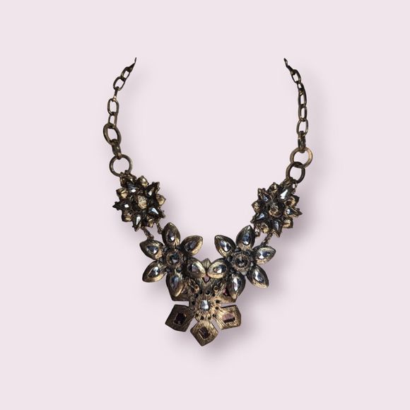 MULTICOLOR ACRYLIC STONES GOLDEN FLOWER LINKS RENAISSANCE STYLE CHOKER NECKLACE - Picture 2 of 10